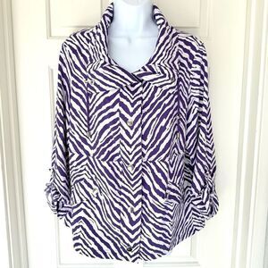 Chicos Zenergy Women’s Neema Jacket Purple Jasper Zhara Zebra Print